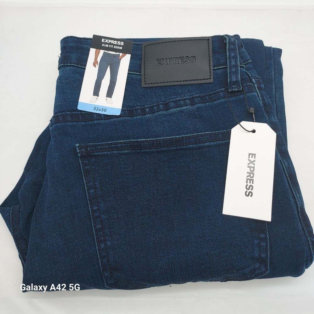 Express Mens Slim Fit Denim Jeans Dark Wash 32x30 EX009433 New With Tags